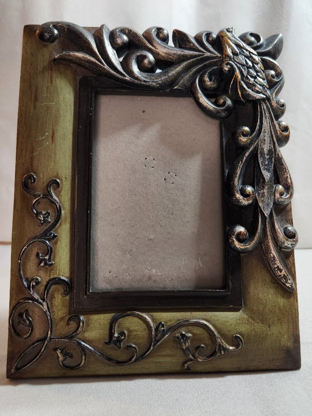 Vintage Decorative Ornate Bird Tabletop Picture Frame 4x6 Green